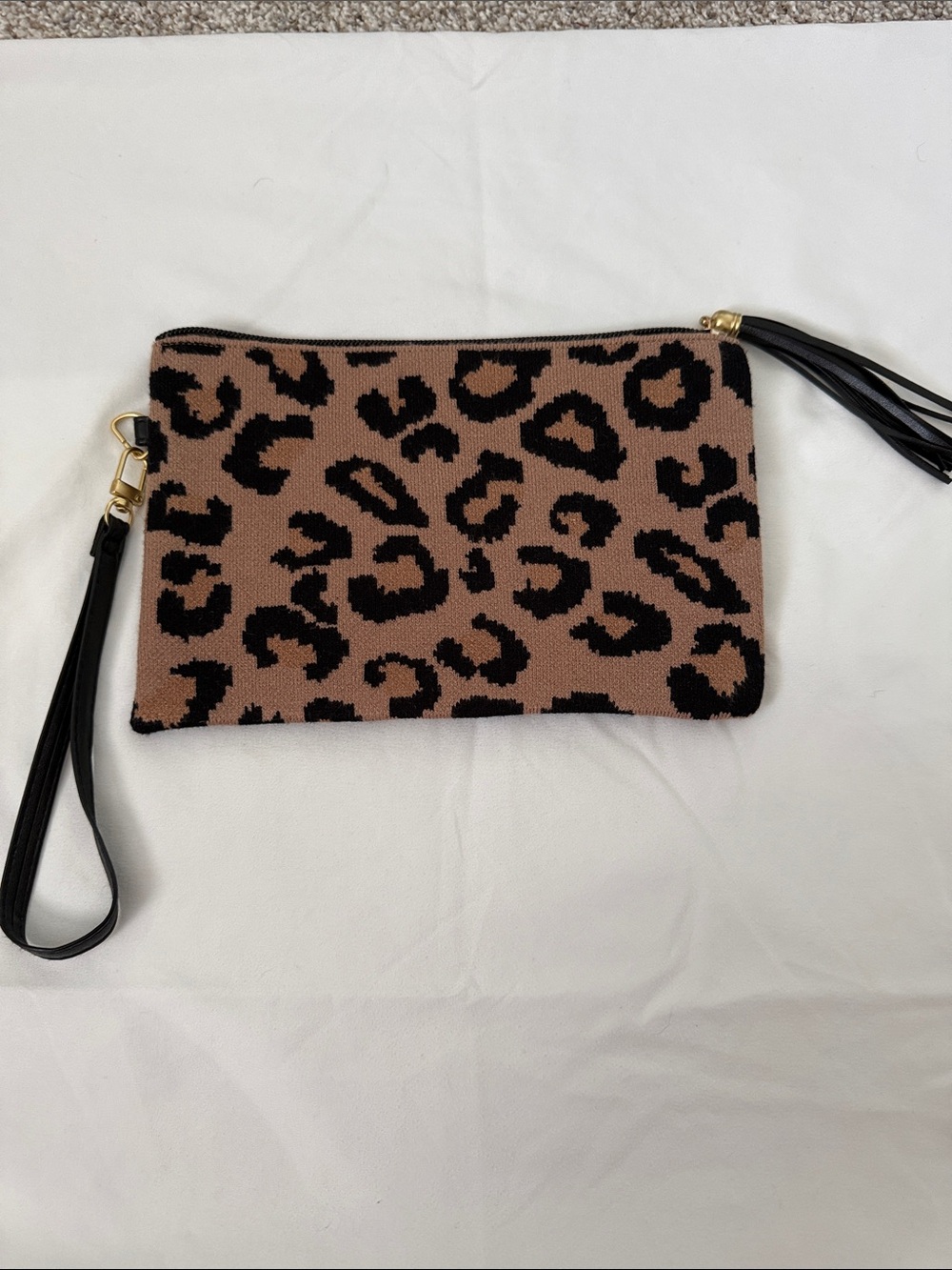 Leopard Print Wristlet Clutch in Brown and Black